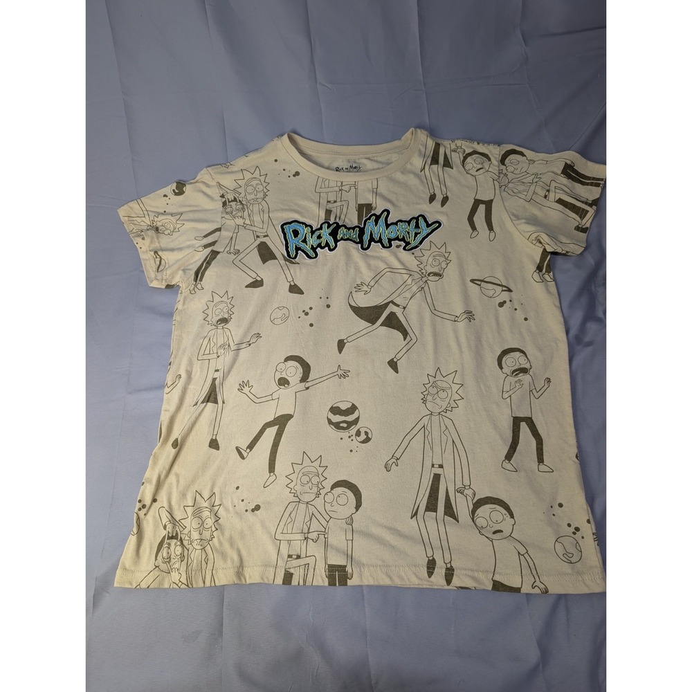 Rick and Morty T-Shirt Sz 3XL Embroidered Graphics‎ Tan Crew Neck Short Sleeve
